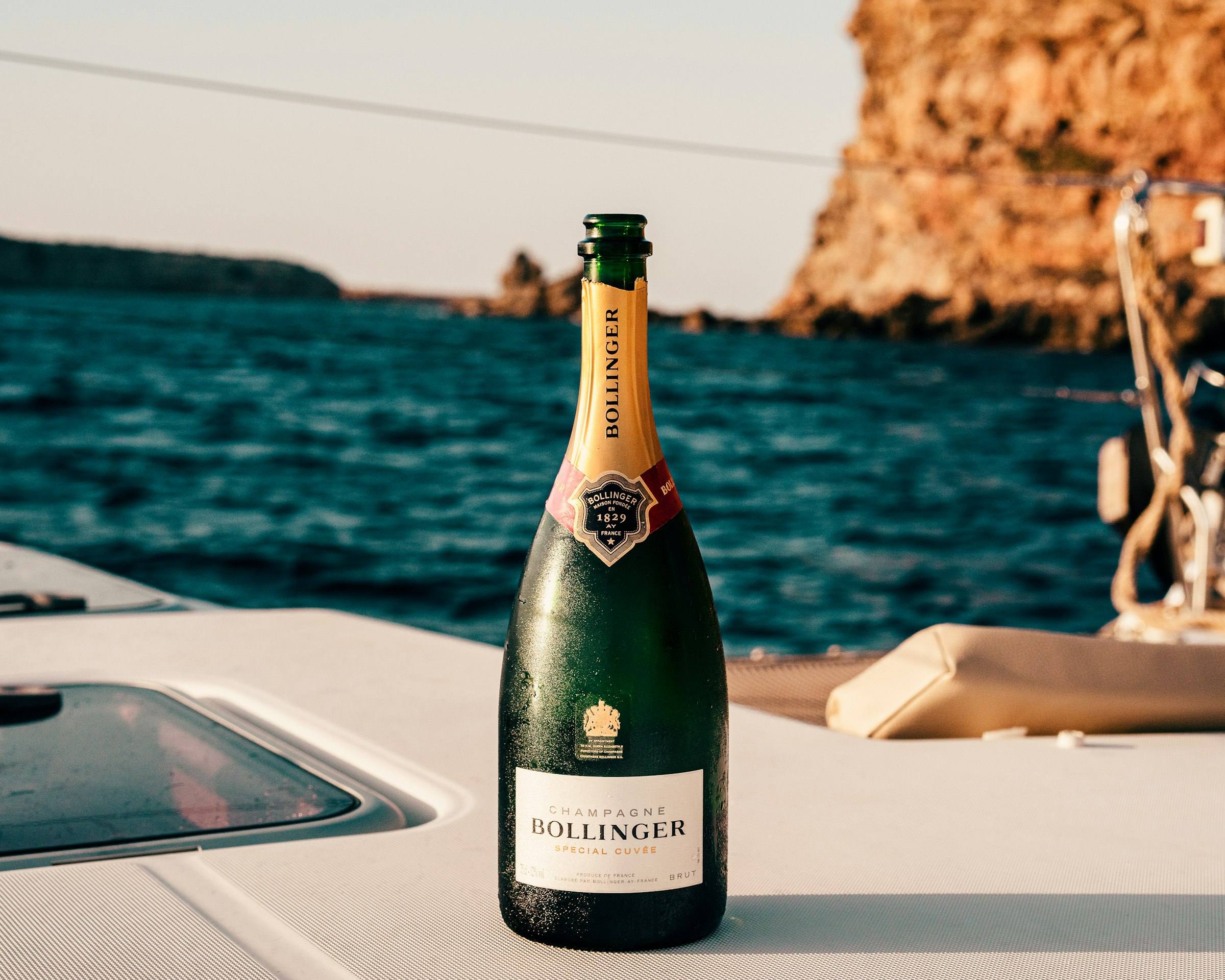 Champagne on the deck of a yacht at sea